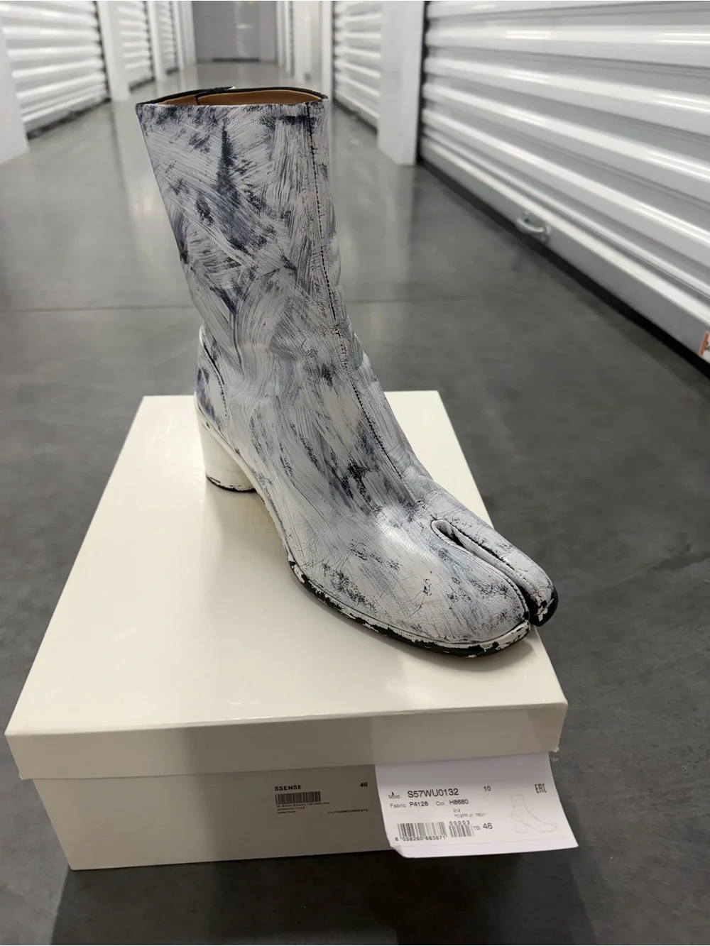Maison Martin Margiela White and Black Brushstroke Mid-Calf Boots